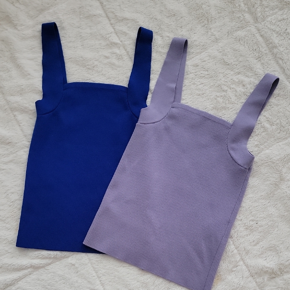 Diane Von Furstenberg Blue and Lavender Wool Blend Knit Tank Tops